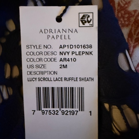 Adrianna Papell Navy and cream Lace Midi Dress - Picture 7 of 9